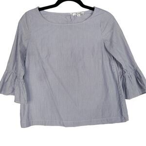 Madewell XSmall XS Blue White Striped Bell Sleeve Blouse Top 3/4 Sleeve Cotton